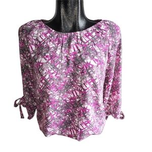 Ilanco Purple and Gray Patterned Cropped Sleeve Top Size S